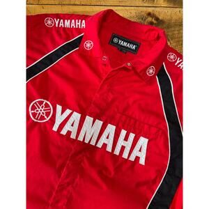 Yamaha Red Black Yamalube Short Sleeve Shop Racing Button Down Shirt Mens XL